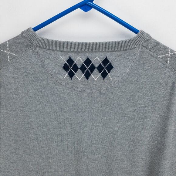 LINCS Silk Cashmere Sweater Men's XL Patch Elbows Crewneck Gray White Diamonds - Picture 9 of 11